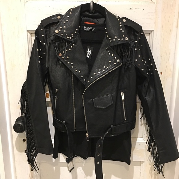 NWT • black faux leather studded/fringe jacket • - Picture 8 of 8